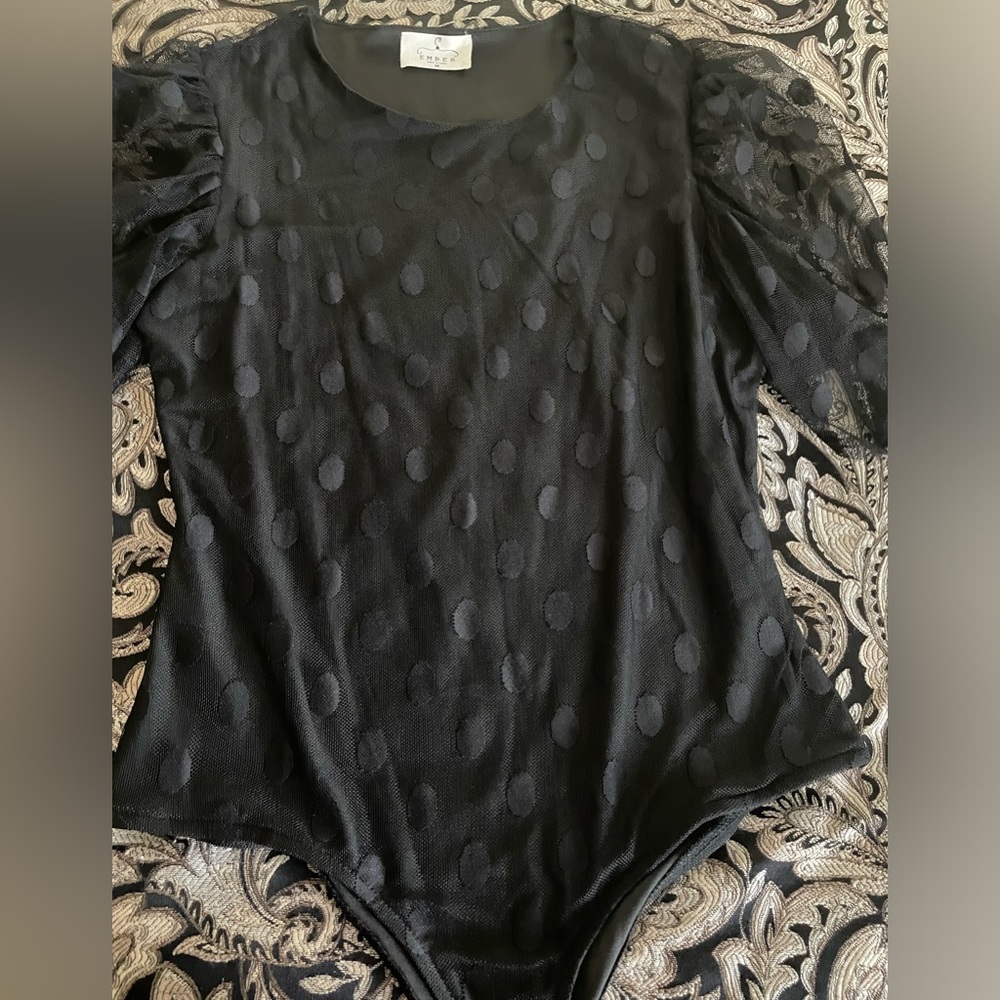 Cute short sleeve bodysuit with sheer arms